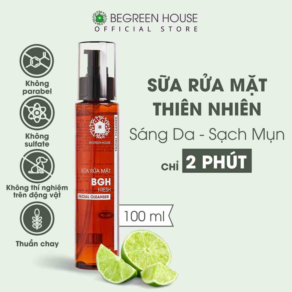 Combo 3 Sữa rửa mặt BEGREEN HOUSE  100ml làm sạch bụi bẩn, bã nhờn dưỡng ẩm