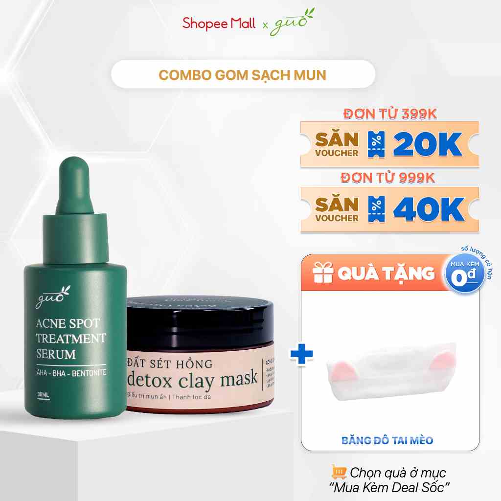 Combo serum mụn và mặt nạ đất sét [gom khô cồi, giảm mụn, mờ thâm 99% khách feedback hiệu quả] GUO