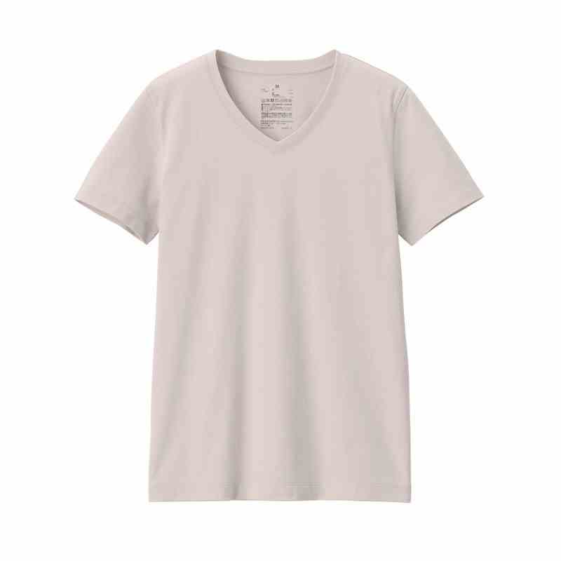 Muji Áo Thun Vải Jersey Cotton Ấn Độ Cổ V