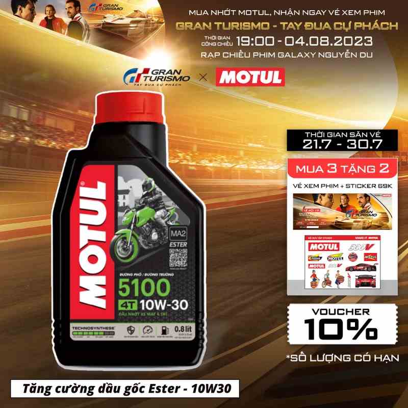 [Mã BMLTB35 giảm đến 35K đơn 99K] Dầu nhớt xe máy MOTUL 5100 4T 10W30 0.8L