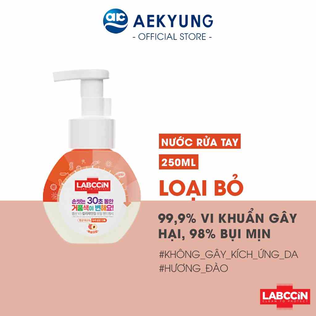 Nước rửa tay tạo bọt LABCCiN V3 đổi màu hương đào với thành phần tự nhiên, an toàn cho da (Chai 250ml - Túi 200ml)