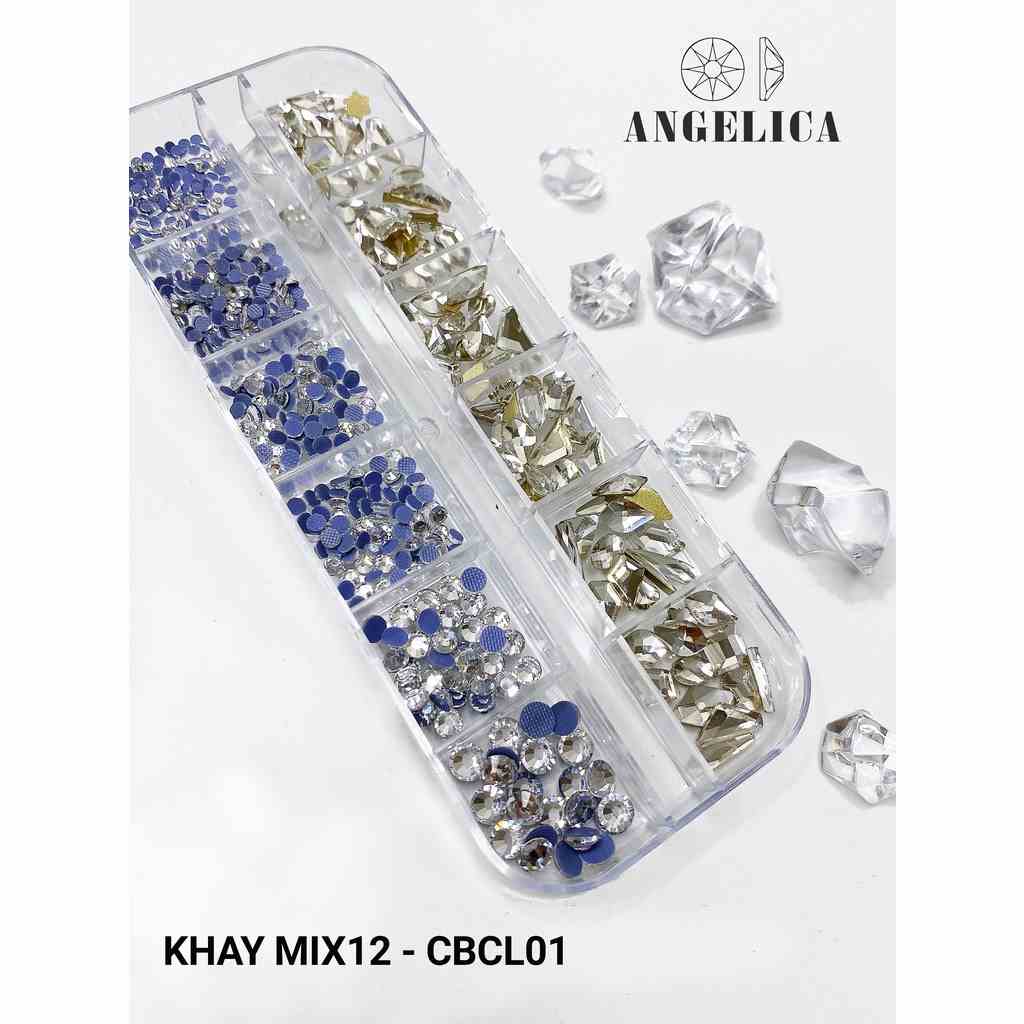 Khay 520v Đá Chân Lưới Mix Đá Chân Bằng Đính Nail Trắng AB Trang Trí Móng ANGELICA CBCL