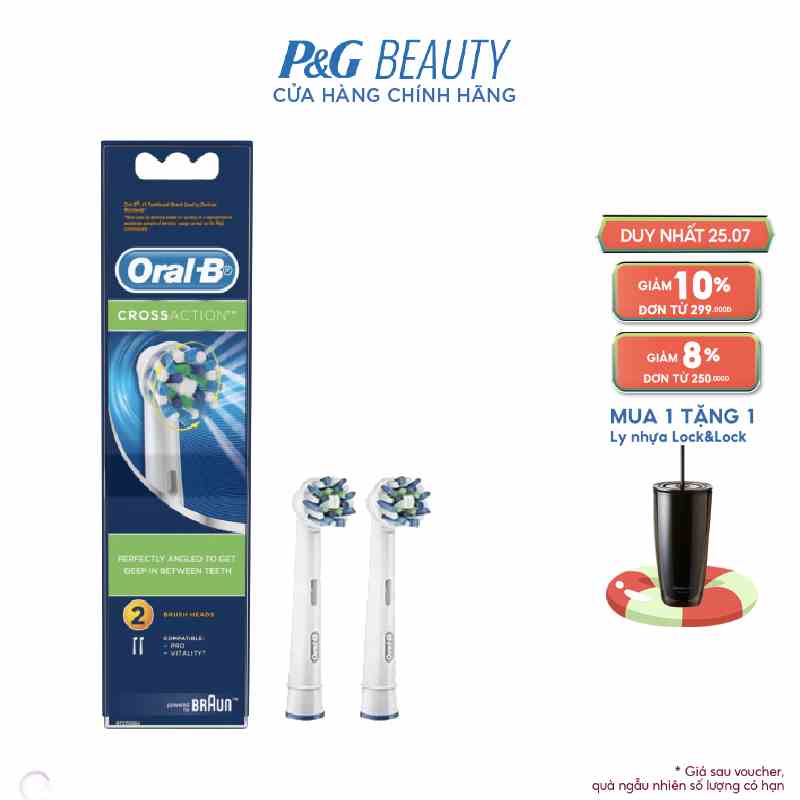 Đầu Bàn Chải Điện ORAL-B CrossAction (2 cái) loại bỏ thêm đến 100% mảng bám