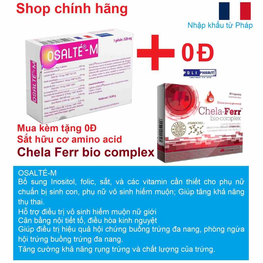 Chính hãng, Viên uống hỗ trợ hiếm muộn nữ giới Osalté – M, nhập khẩu chính hãng Lustrel laboratories, pháp. Hộp 30 viê