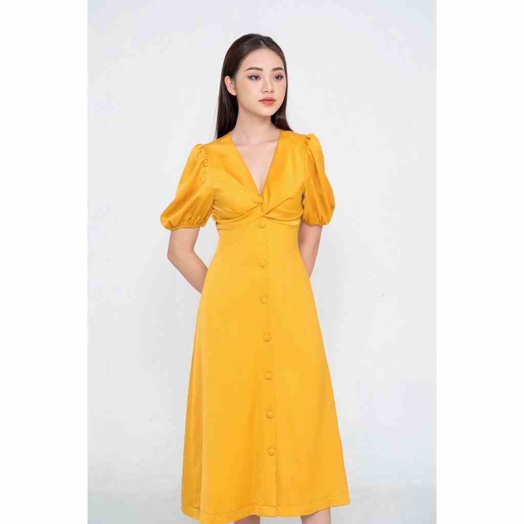 [Mã BMLTB200 giảm đến 100K đơn 499K] De Leah - Đầm Ôm Midi Xoắn Nơ Ngực - Thời Trang Thiết Kế