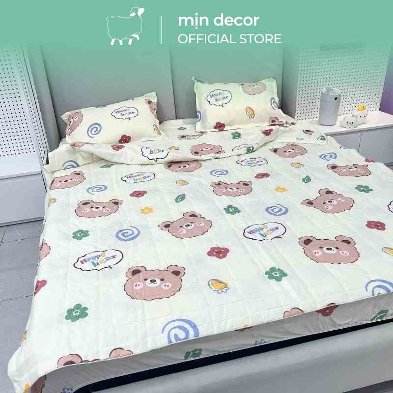 [Mã BMLTA35 giảm đến 35K đơn 99K] Bộ chăn ga gối MỊN DECOR cotton 3D kèm chăn trần bông hè mềm mịn bo chun miễn phí