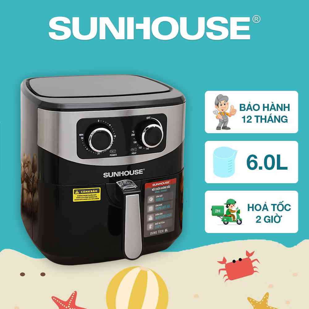 Nồi chiên không dầu 6L SUNHOUSE SHD4062 - Bảo hành chính hãng 12 tháng