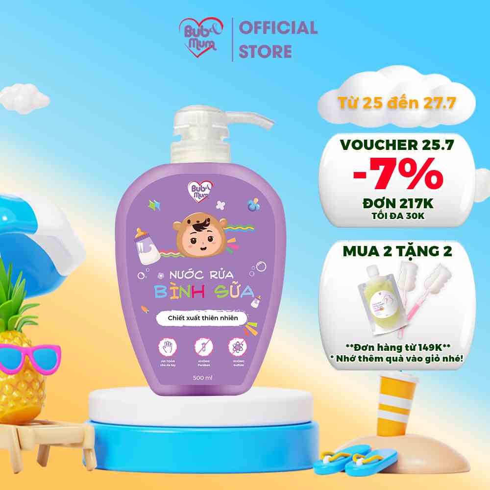 [Mã BMLTB200 giảm đến 100K đơn 499K] Nước Rửa Bình Sữa Chiết Xuất Thiên Nhiên An Toàn Cho Bé 500ml BuB&MuM