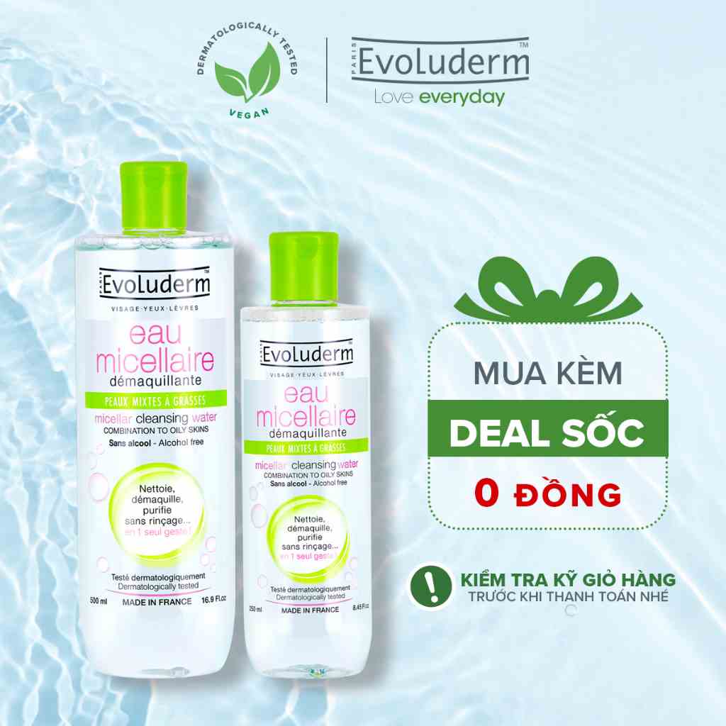 Bộ nước tẩy trang Evoluderm dành cho da dầu mụn và da hỗn hợp 500ml và 250ml