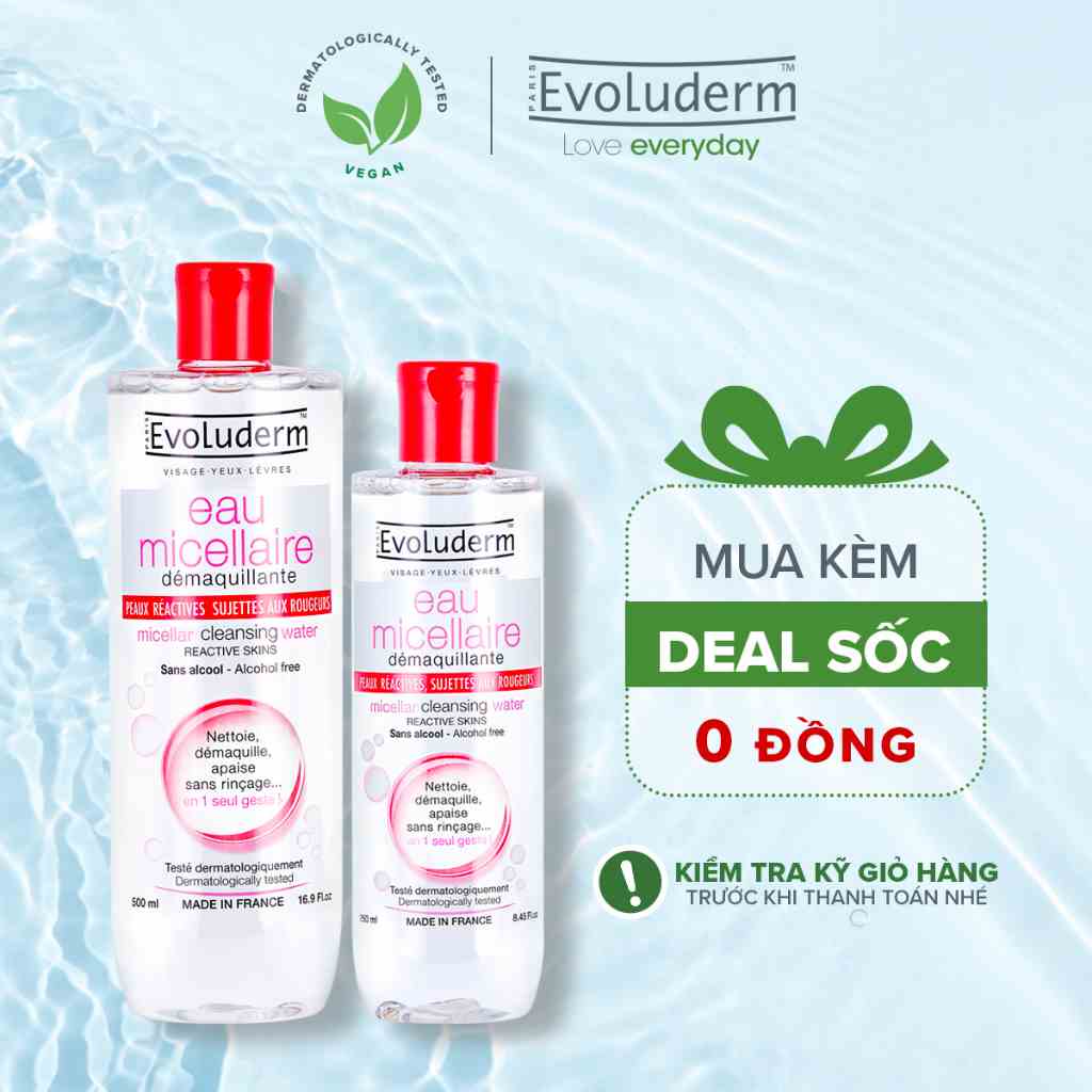 Bộ nước tẩy trang Evoluderm dành cho da Mẫn Cảm và Kích ứng 250ml + 500ml