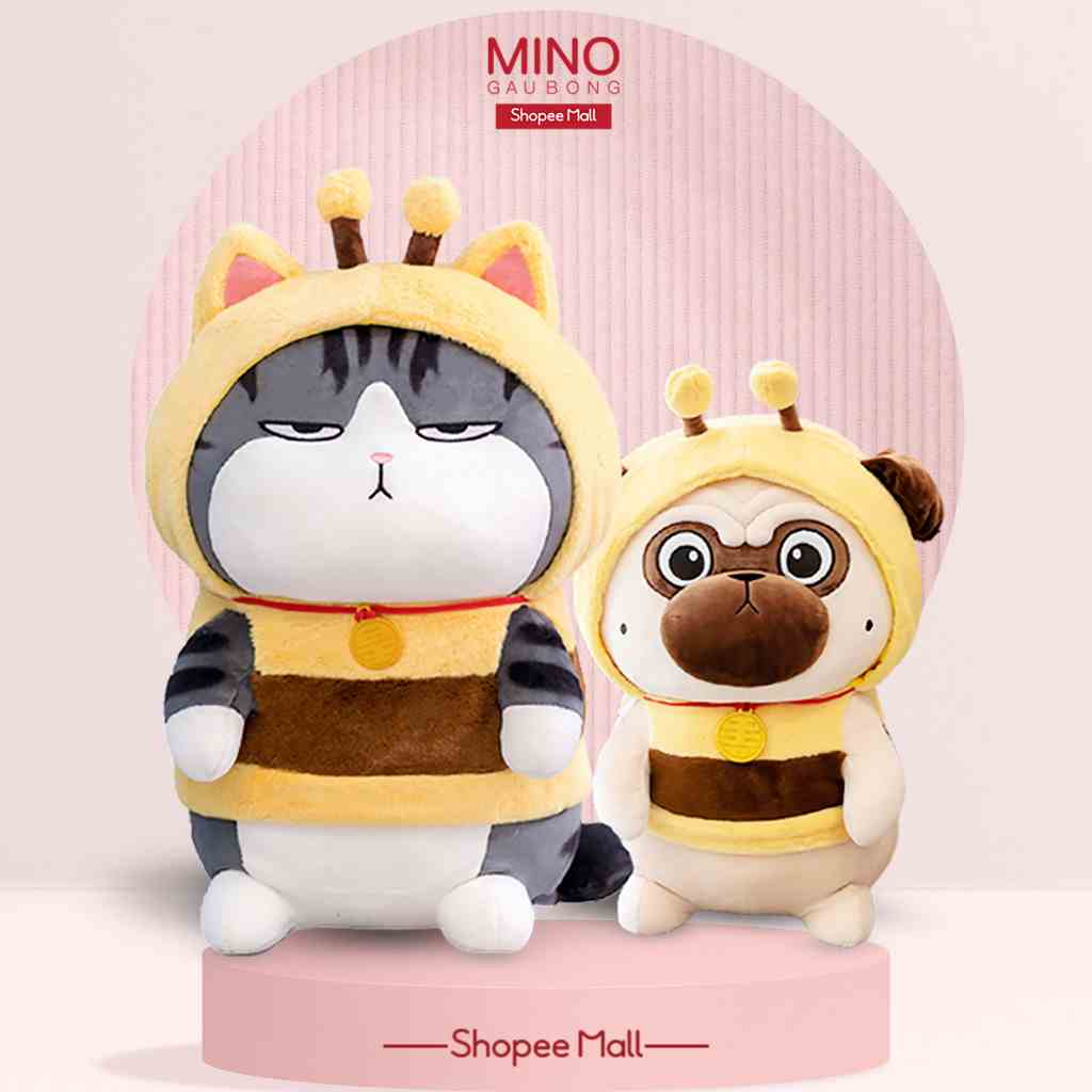 Gấu Bông Mèo Hoàng Thượng Béo Và Chó Mặt Xệ Cosplay Ong Vàng MINO STORE Thú Nhồi Bông Chó Mèo Cute 60cm TH81