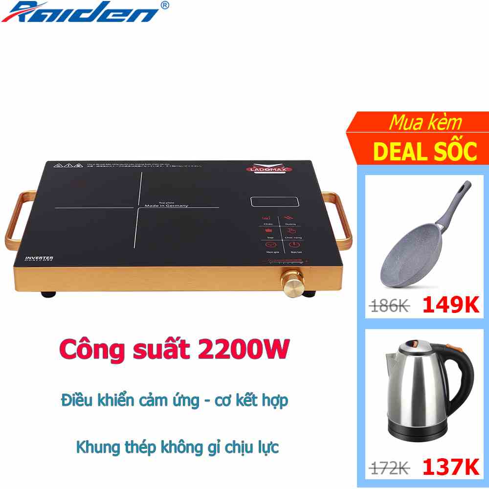 [Chính hãng] Bếp điện hồng ngoại 2200W Ladomax HA-666 điều khiển cảm ứng - cơ, mặt kính cường lực chịu nhiệt - Màu Vàng