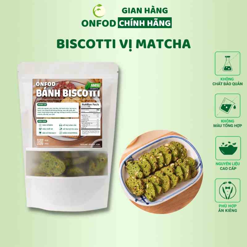 Bánh ăn kiêng biscotti ONFOD vị matcha dành cho người tiểu đường, giảm cân mix 5 vị nguyên cám không đường 250g 500g