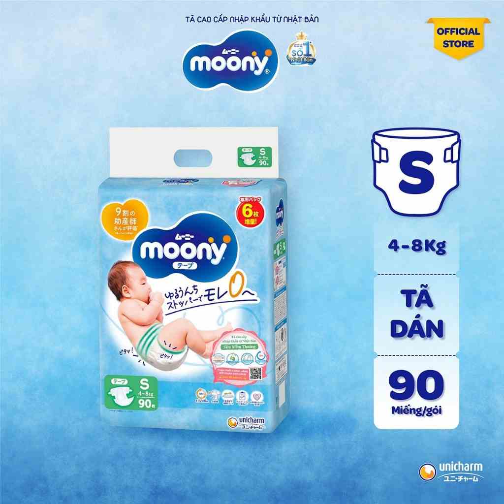 [CỘNG 6 MIẾNG] Tã dán Moony cao cấp S90 - Nhập khẩu từ Nhật Bản