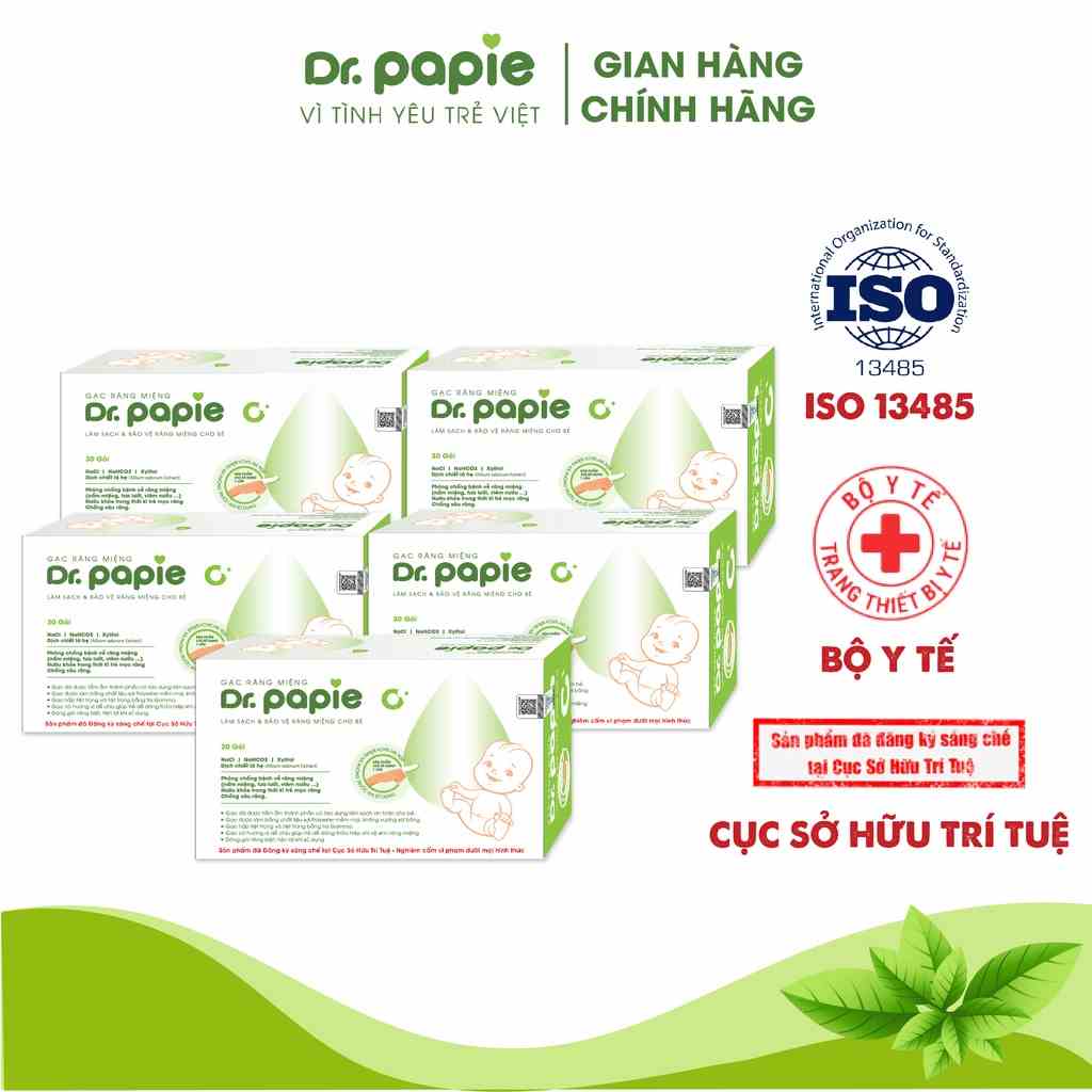 5 Hộp Gạc Rơ Lưỡi Dr.Papie Tiêu Chuẩn 5SAO, Làm Sạch Răng, Lưỡi, Nướu và Khoang Miệng Cho Bé - 30Gói/Hộp x 5