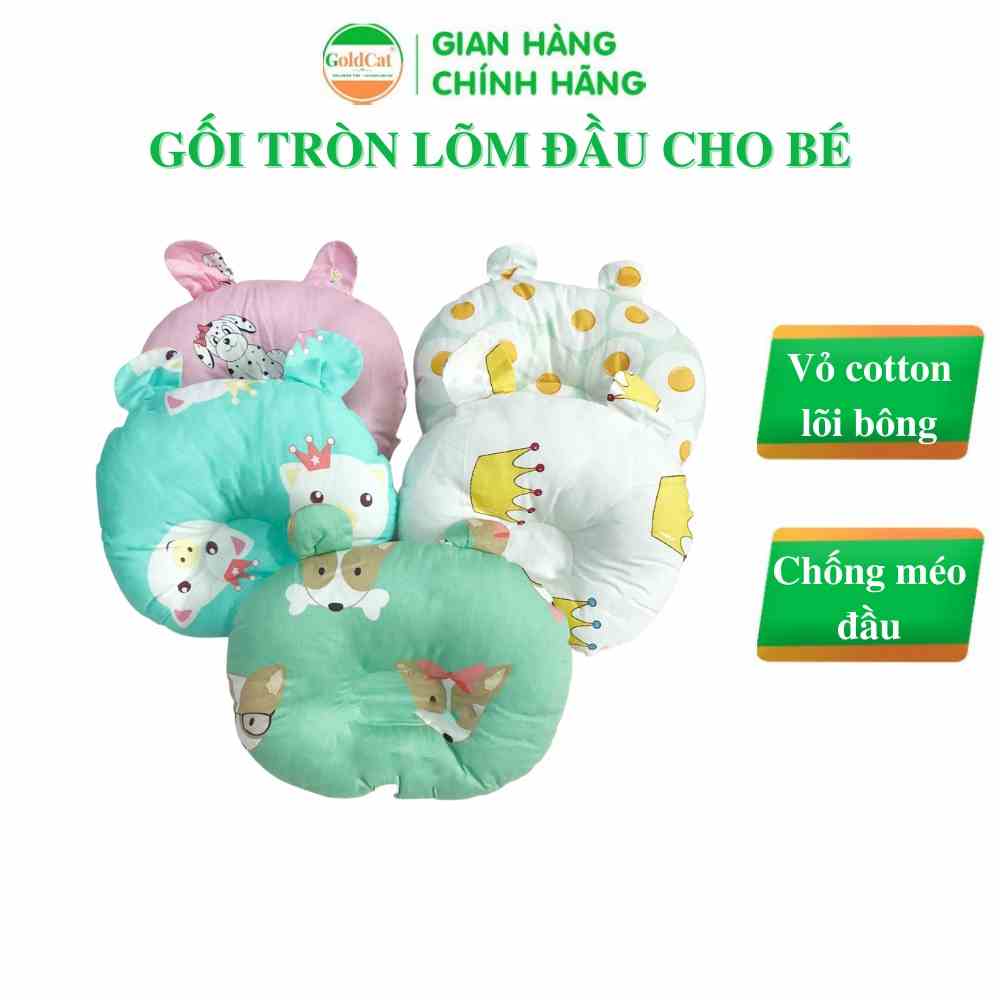 Gối Lõm Chống Méo Đầu Hình Tròn GOLDCAT GT Chất Vải Cotton Lõi Bông Êm Cho Trẻ Từ 0-12 Tháng