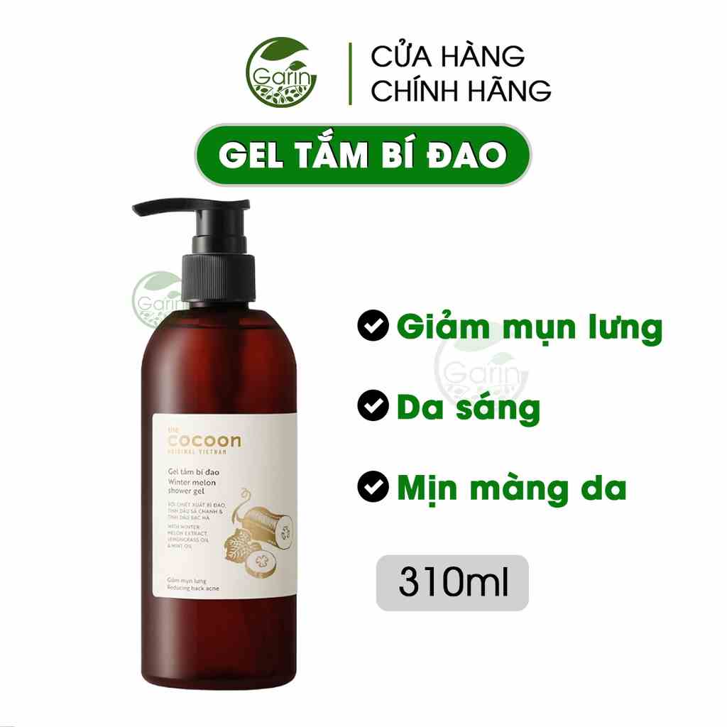 [Mã BMLTB35 giảm đến 35K đơn 99K] Gel tắm bí đao Cocoon Garin giảm mụn lưng, mang lại làn da sạch và mịn màng 300ml