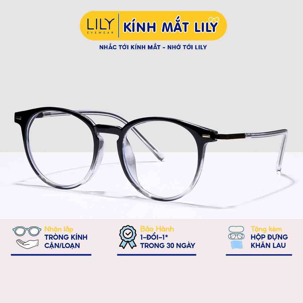 Gọng kính tròn nữ LILYEYEWEAR mắt to giả cận chống ánh sáng xanh màu sắc thời trang 19088