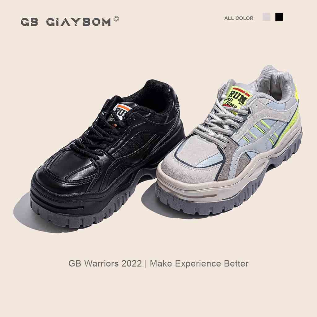 Giày Thể Thao Nữ Đế Độn Giày BOM Sneaker Tăng Chiều Cao Êm Chân Siêu Nhẹ Màu Đen Xám Phong Cách Thời Trang giayBOM B1311