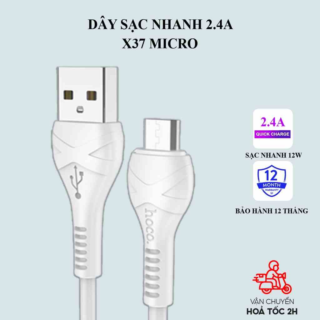 Dây cáp sạc android Hoco X37 2.4A hỗ trợ truyền dữ liệu, dài 1 mét dành cho sạc dự phòng, samsung, oppo, vivo...