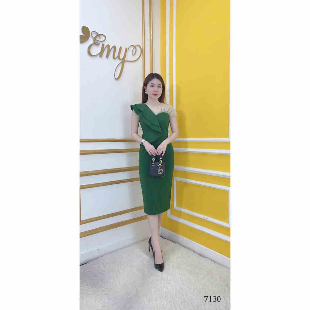 Đầm EMY EM7130  Body Xanh Vai Phối