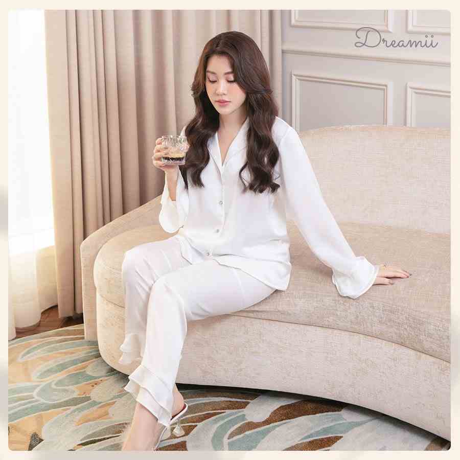 [Mã BMLTA35 giảm đến 35K đơn 99K] [DREAMII] Đồ bộ nữ Pijama mặc nhà Lụa cao cấp Pearl tay dài trơn phối bèo