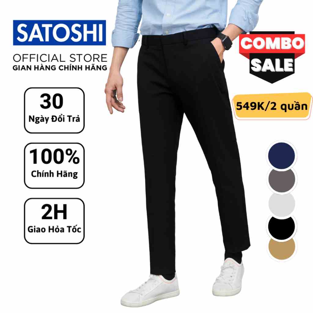 Quần Tây nam Satoshi SAQT17 lưng thun cố định form slimfit màu xám đen navy chất cotton co giãn