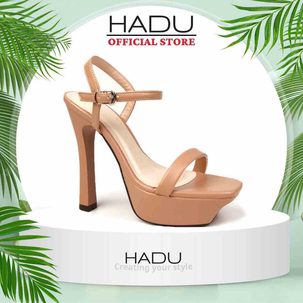 Giày Sandal Gót Trụ 12P Quai Ngang HADU G128 Đế Đúp 3P, BH 24 Tháng