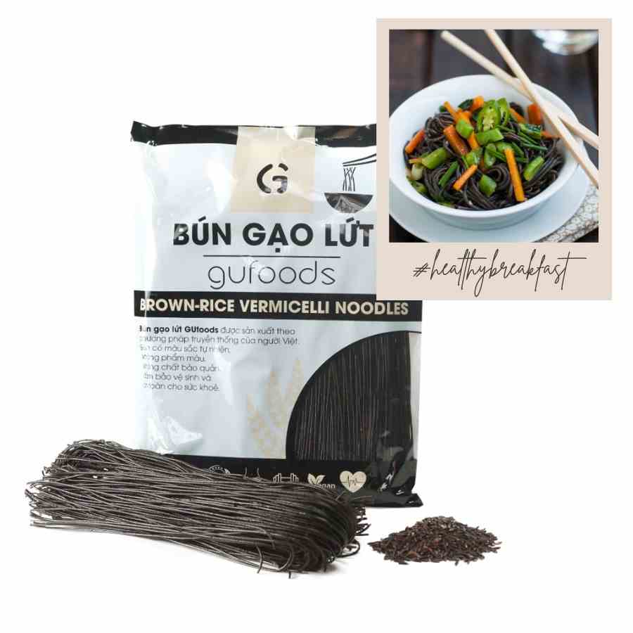 Bún gạo lứt (đen/ huyết rồng) ăn kiêng GUfoods (500g) - Dai ngon, Kết hợp đa dạng món, Eat clean, Thực dưỡng, Thuần chay