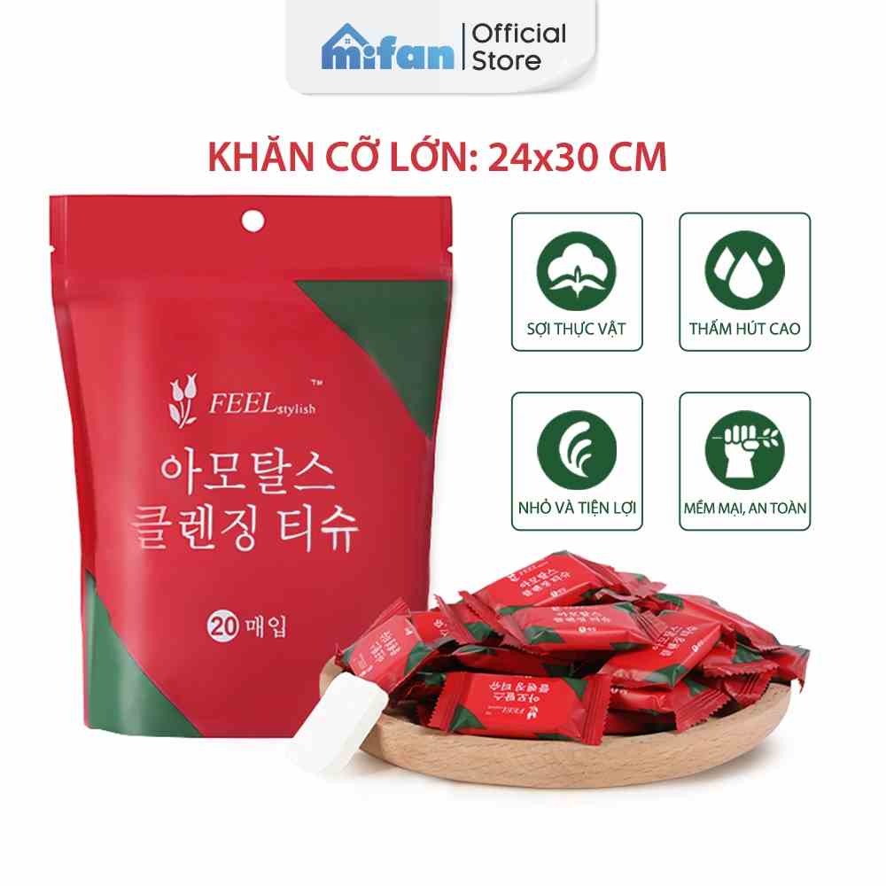 Khăn Giấy Nén Hàn Quốc Cao Cấp MIFAN - Gói 20 Viên cỡ - Loại Dày 2 Lớp 24x30cm - Mang Đi Du Lịch, Công Tác Tiện Lợi