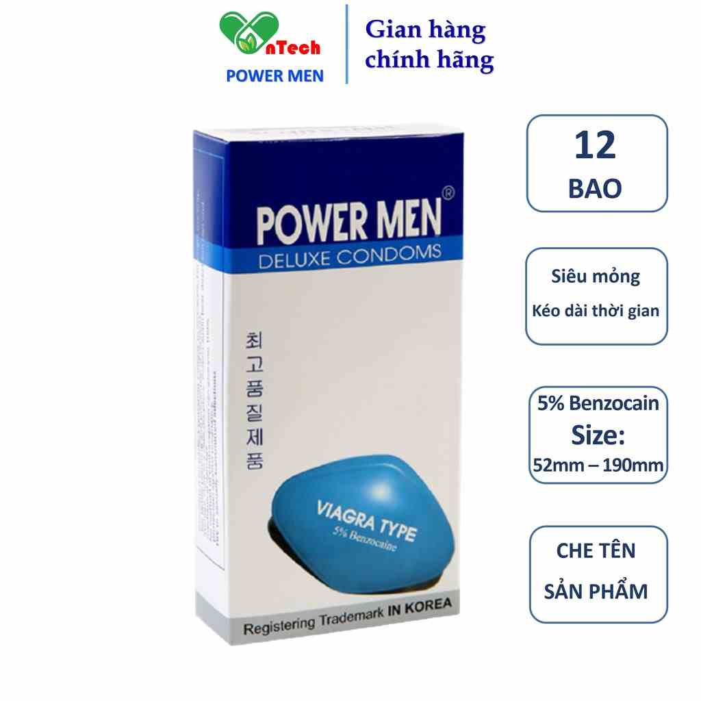 [POWERMEN] Bao cao su POWER MEN VIAGRA TYPE siêu mỏng trơn nhiều gel bôi trơn chứa 7% Benzocain siêu kéo dài thời gian