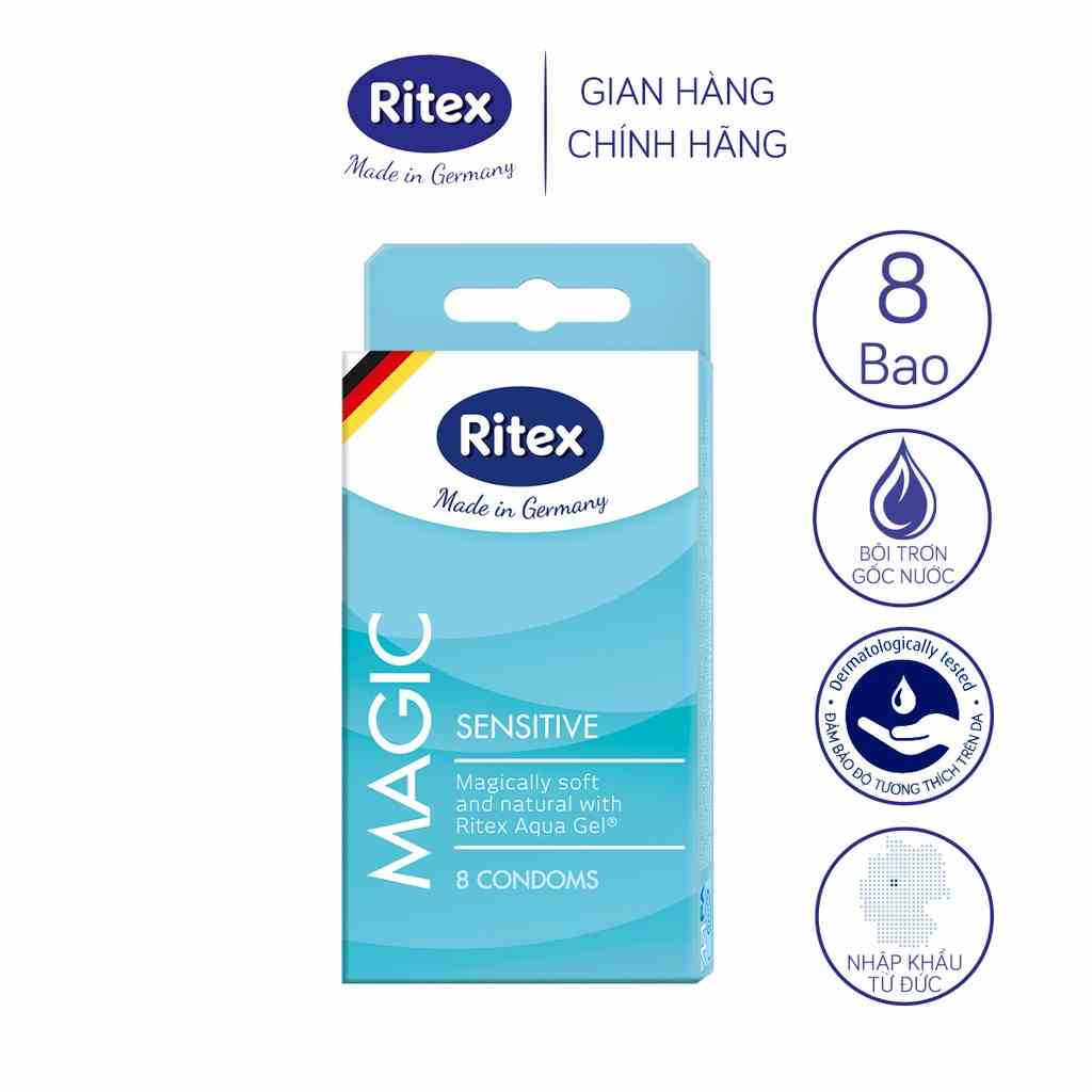 Bao cao su Ritex Magic tăng cường khoái cảm hộp 8 bao - Hàng nhập khẩu chính Global Pharma