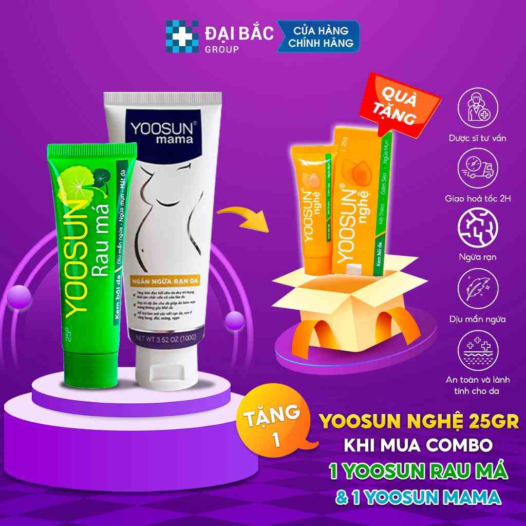 Combo bộ sản phẩm  Dịu mẩn ngứa, ngừa rạn da YOOSUN Mama, YOOSUN rau má 100g tặng một gương mini ngộ nghĩnh trên 15k