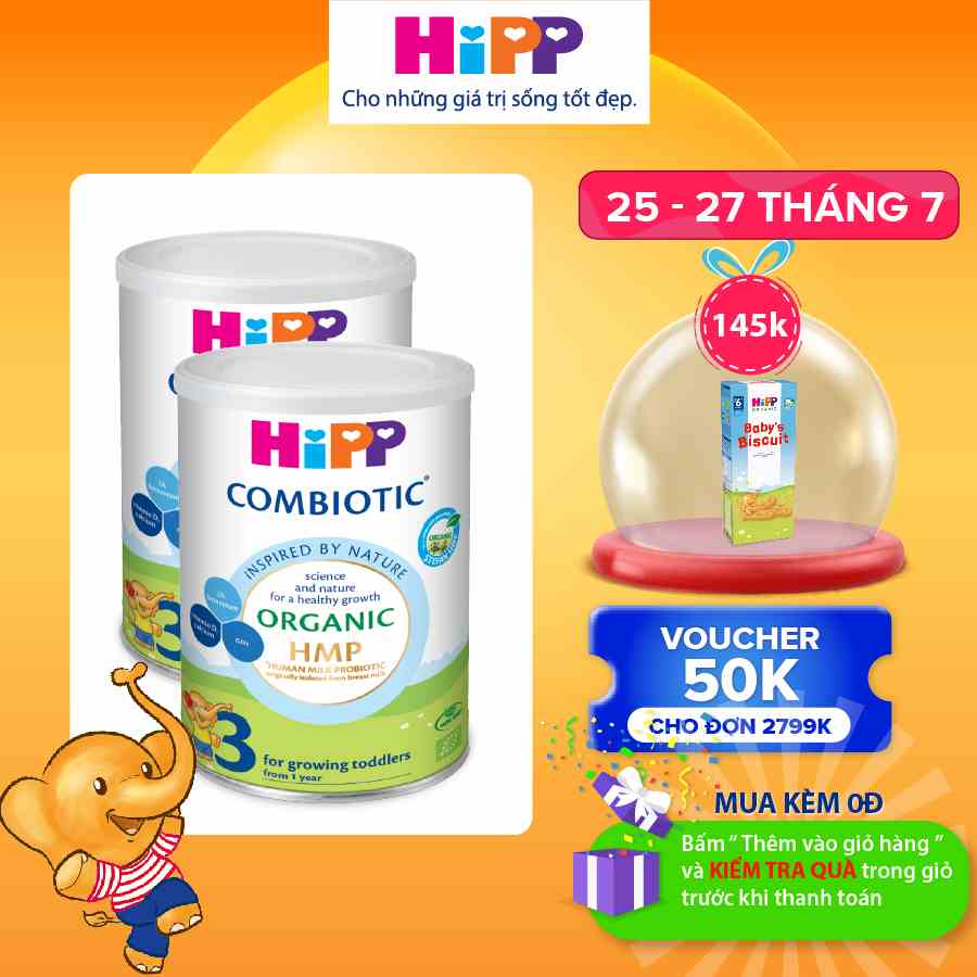 Combo 2 lon Sữa bột công thức HiPP 3 Organic Combiotic 350g (2 lon x 350g)