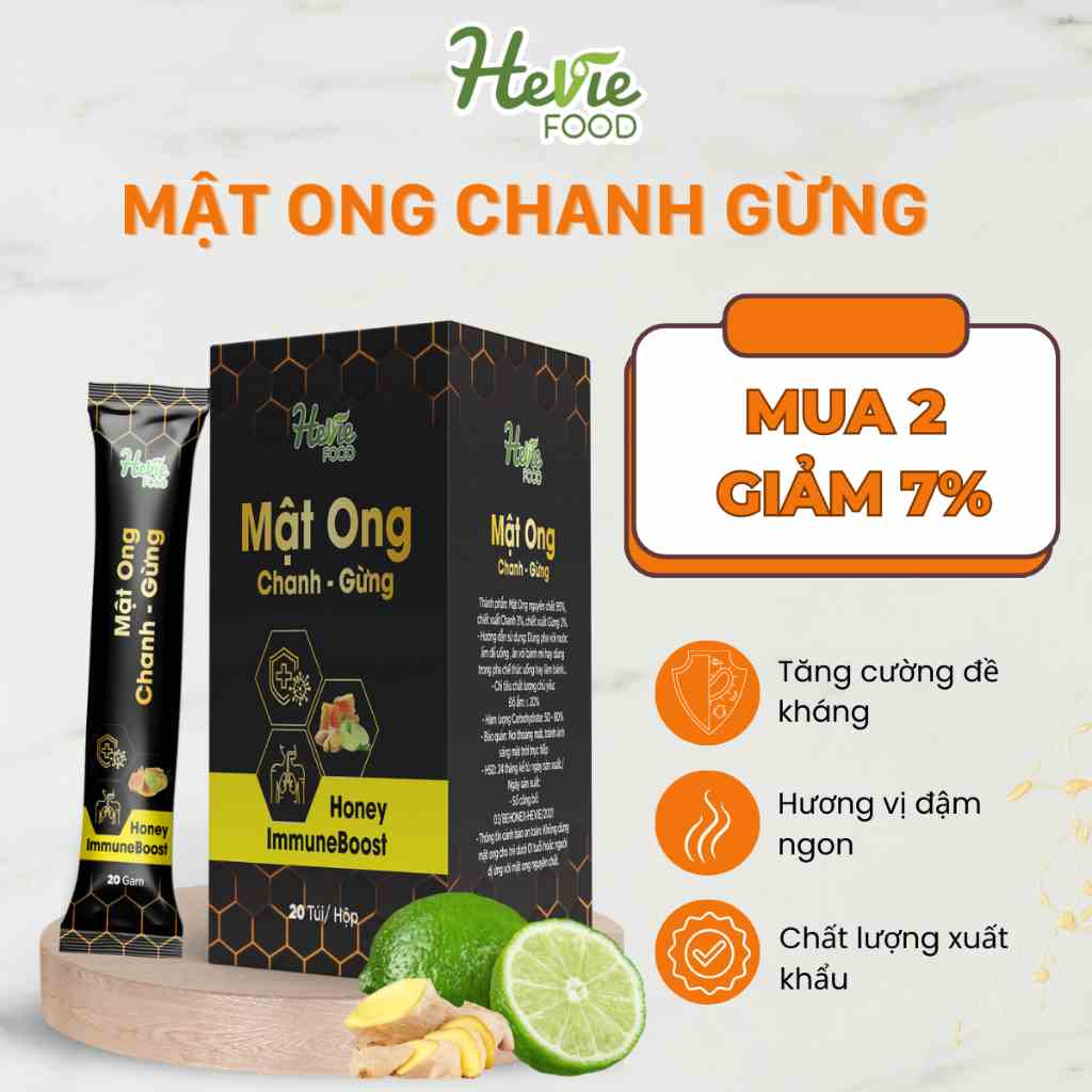 Mật ong chanh gừng, chanh nghệ, cam gừng sả tăng sức đề kháng detox cơ thể 20Gr x 20 túi Heviefood