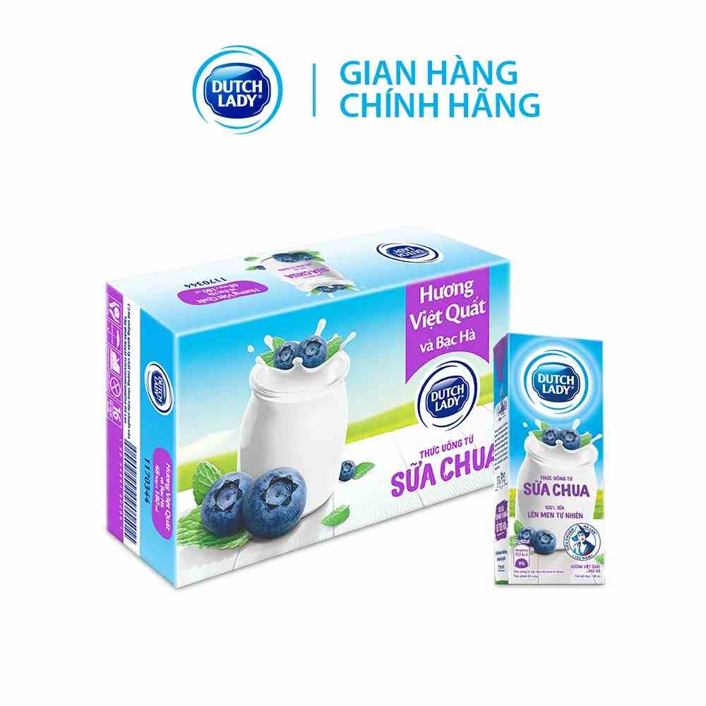 Thùng 48 hộp Sữa Chua Uống Lên Men Tự Nhiên Dutch Lady Hương Việt Quất Và Bạc Hà (48 x 180ml)