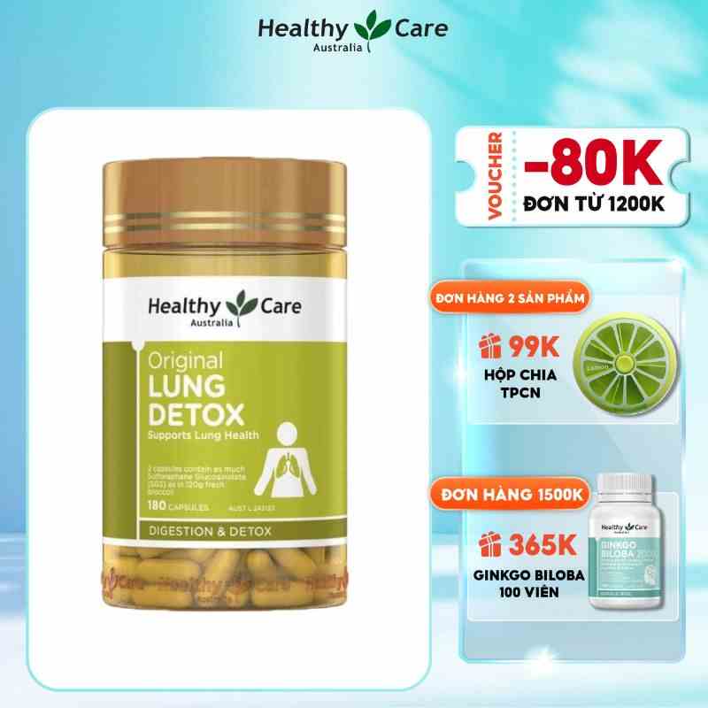 Viên uống giải độc phổi Healthy Care Original Lung Detox 180 viên