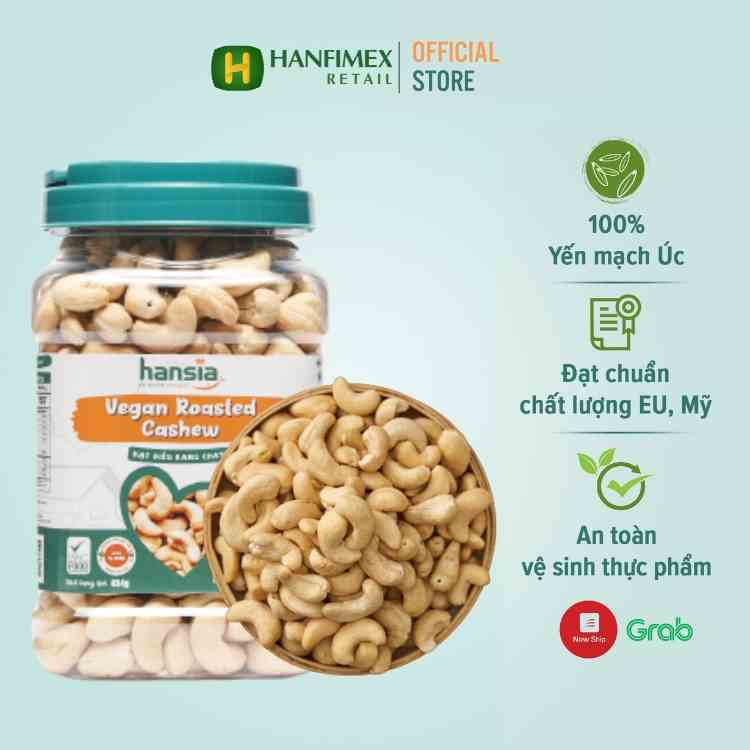 Hạt Điều Rang Chay Organic HANSIA Hương Vị Nguyên Bản, Thơm Ngon Nhiều Dưỡng Chất Tốt Cho Cơ Thể 250g - 454g