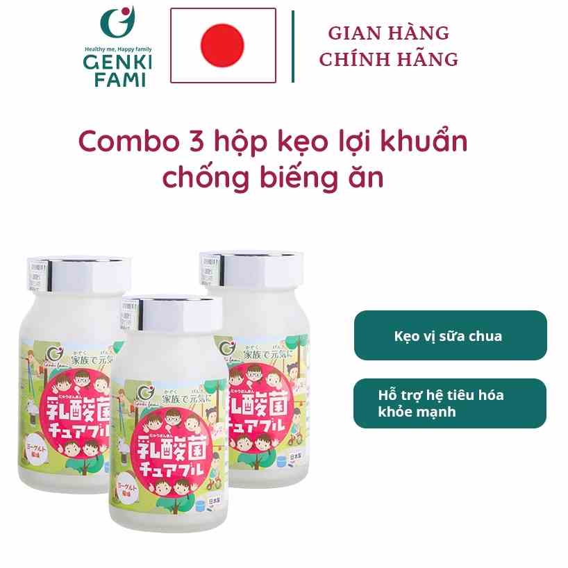 COMBO 03 Hộp Nyusankin Chuaburu Kẹo lợi khuẩn chống táo bón biếng ăn, hỗ trợ hệ tiêu hóa khỏe mạnh Genki Fami Nhật Bản