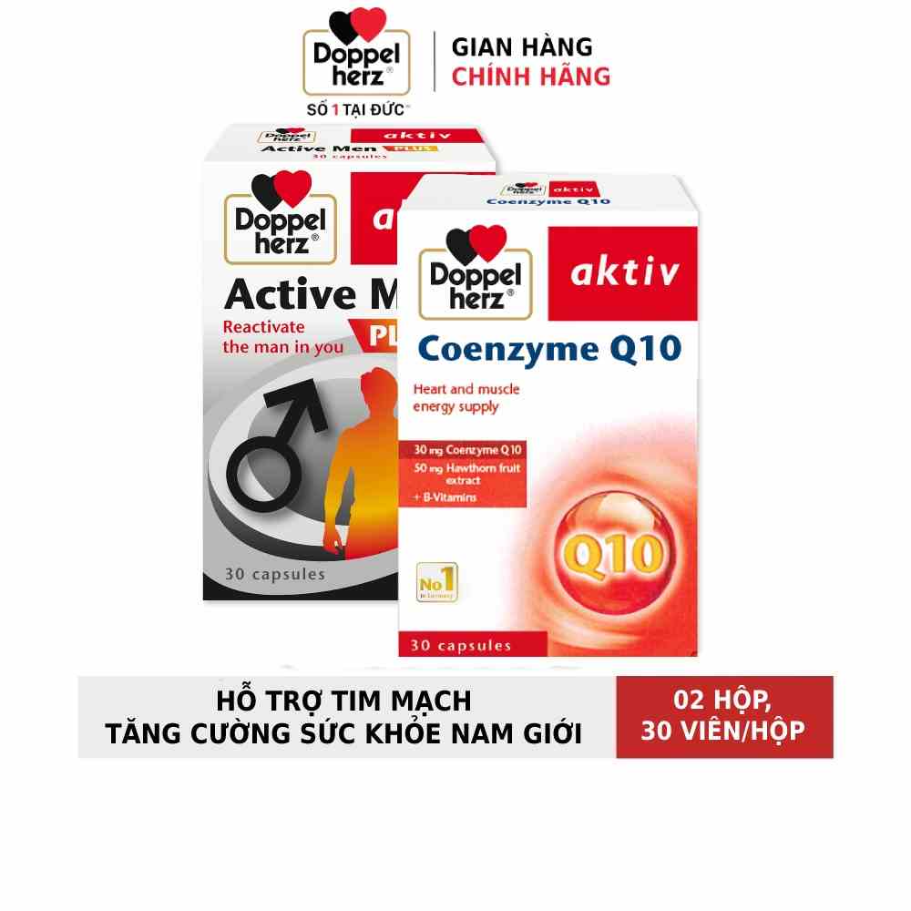 Bộ đôi điều hòa huyết áp, tăng cường sức khỏe nam giới Doppelherz Coenzyme Q10 + Active Men Plus (2 hộp, 30 viên/hộp)