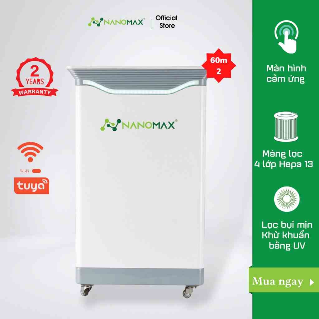 Máy Lọc Không Khí Nanomax Với Bộ Lọc Hepa 4 Lớp Lọc Bụi Mịn, Tia Uv Diệt Khuẩn, Kết Nối Thông Minh Với Điện Thoại (80M2)