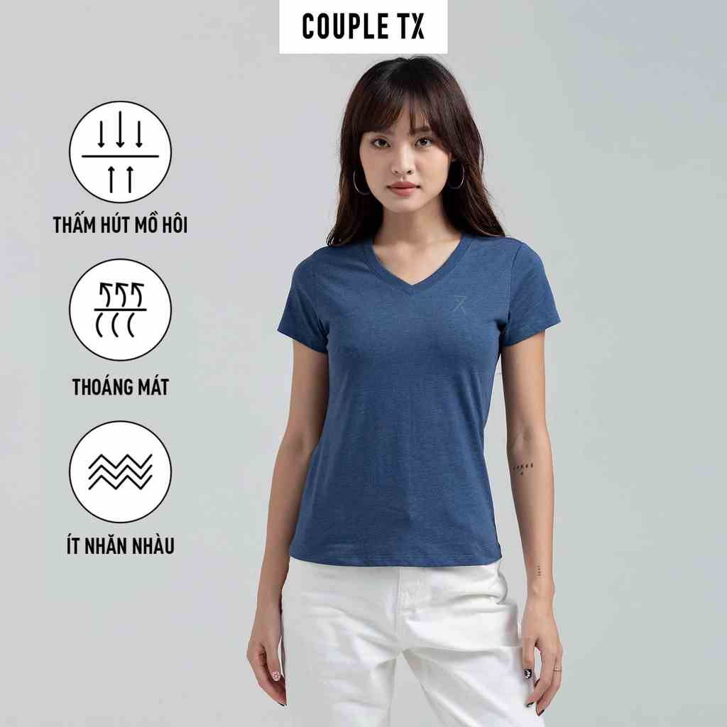 Áo Thun Nữ Cổ Tim Couple TX Basic Vải Đốm In Logo X