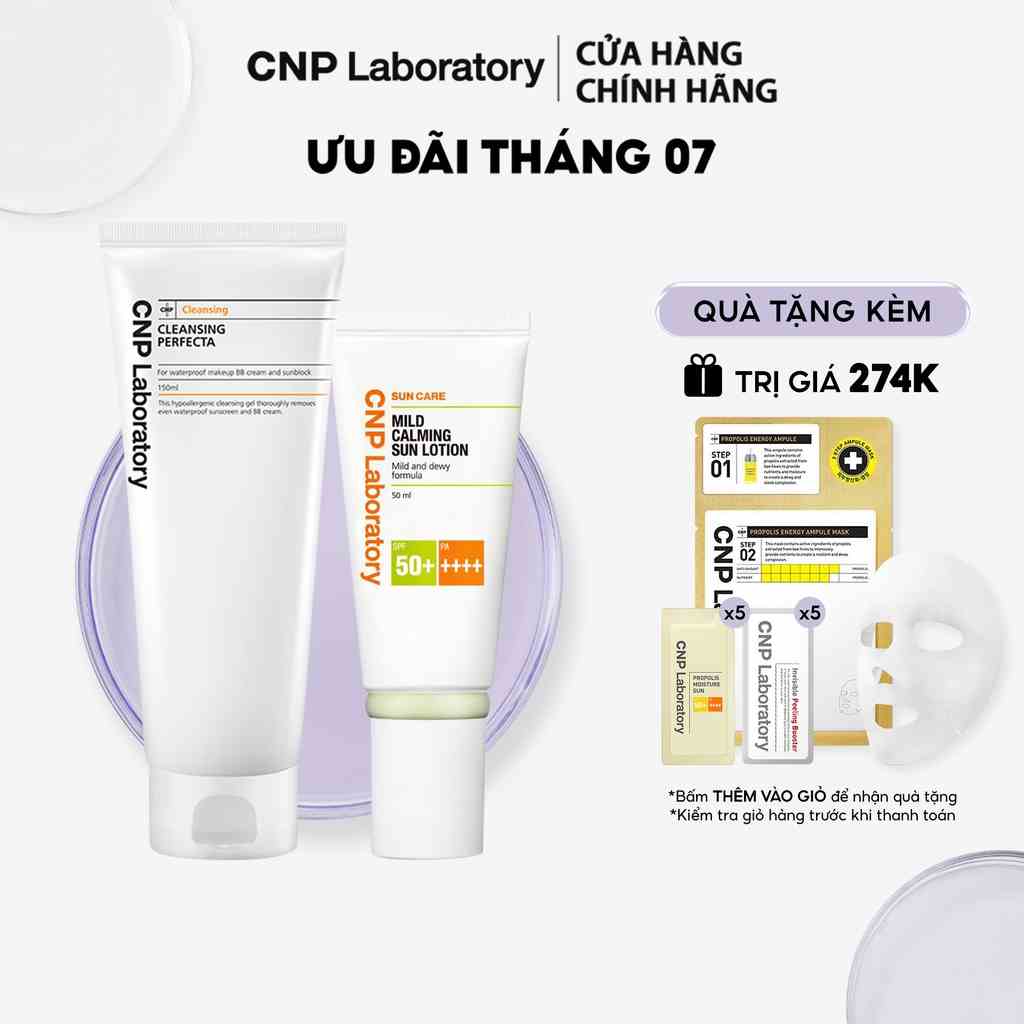 [Mã COSCNBE6 giảm 10% đơn 500K] Bộ đôi Sữa chống nắng dịu da CNP Laboratory SPF50+/PA++++ & Gel tẩy trang sạch sâu