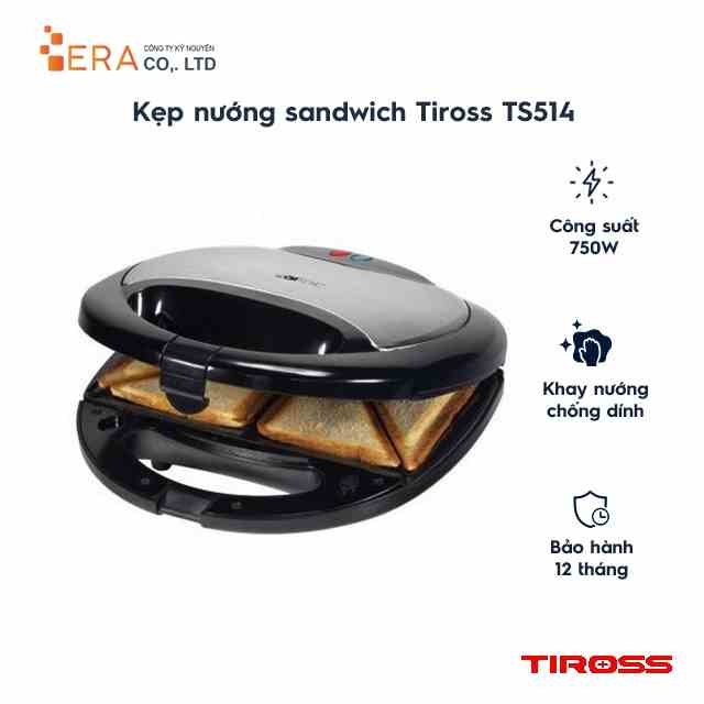 [Mã BMLT100 giảm đến 100K đơn 499K] Kẹp nướng sandwich Tiross TS514