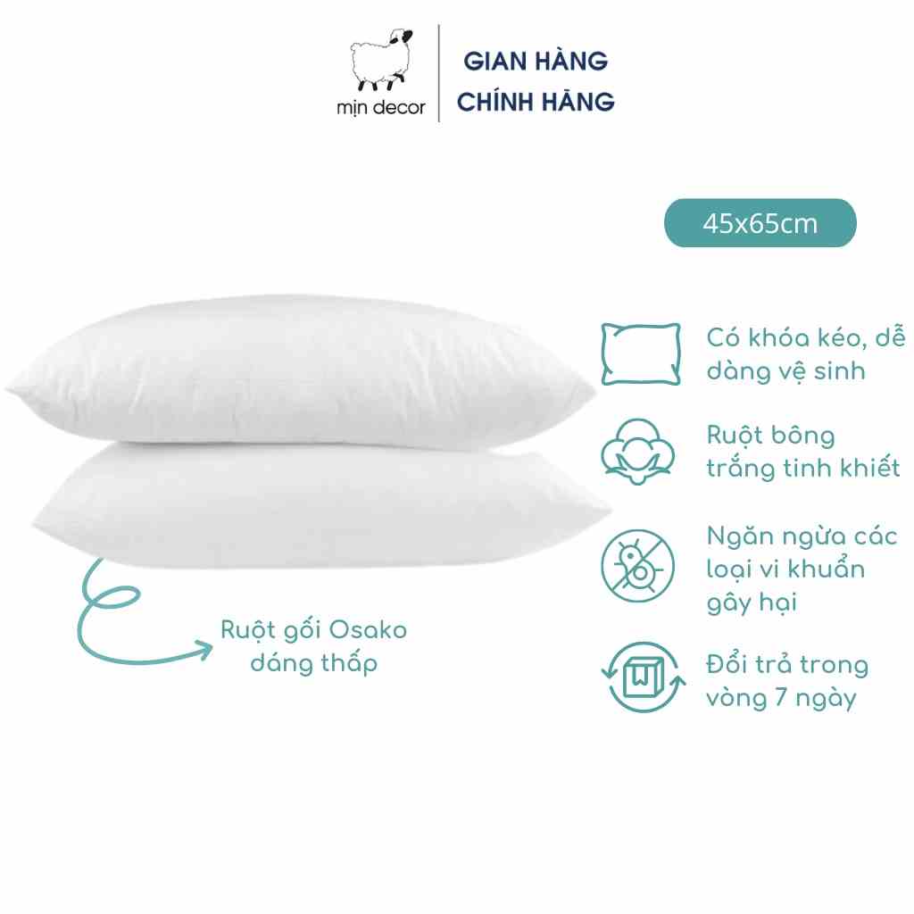 [Mã BMLTA35 giảm đến 35K đơn 99K] Set 2 ruột gối ép cotton Osaka Mịn Decor 45*65 mềm mại thoáng mát