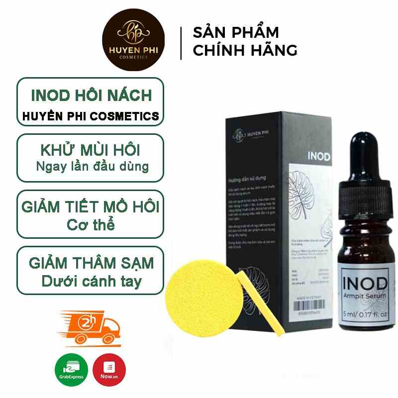 Combo Serum hôi nách INOD Huyền Phi 5ml + 12pcs bông nở rửa mặt tác dụng triệt hôi nách, hôi chân, mồ hôi tay chân