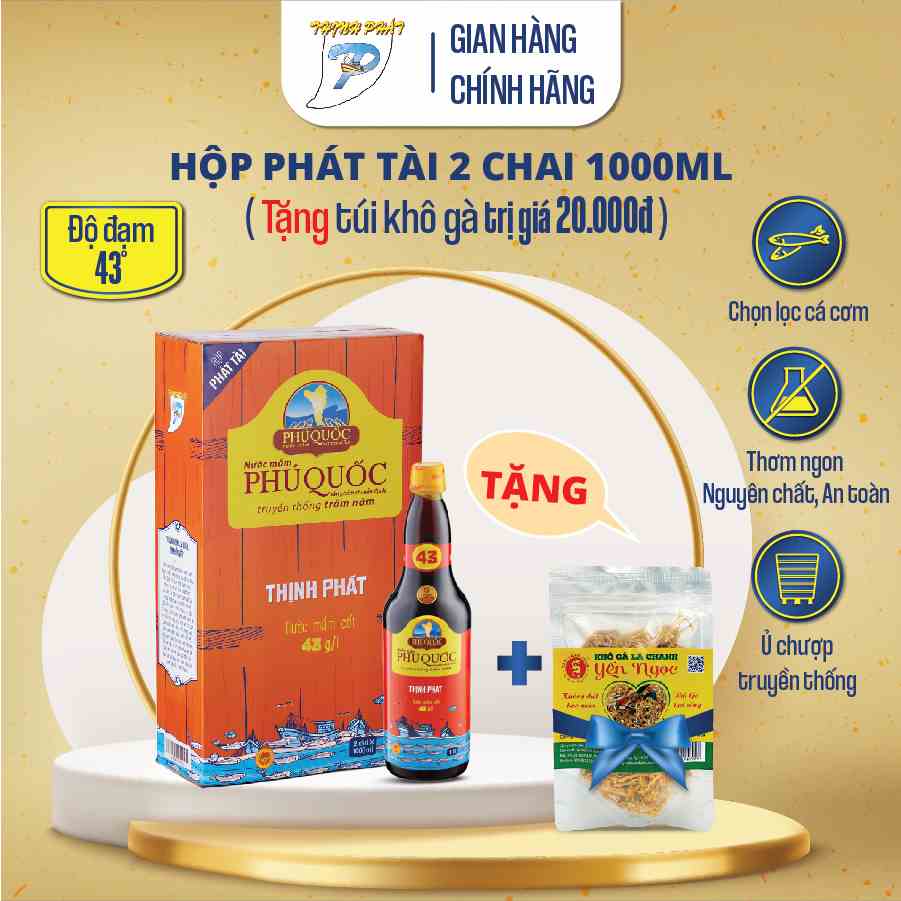 Combo 2 chai 1000ml nước mắm truyền thống Phú Quốc Thịnh Phát chai Phát Tài 43 độ đạm