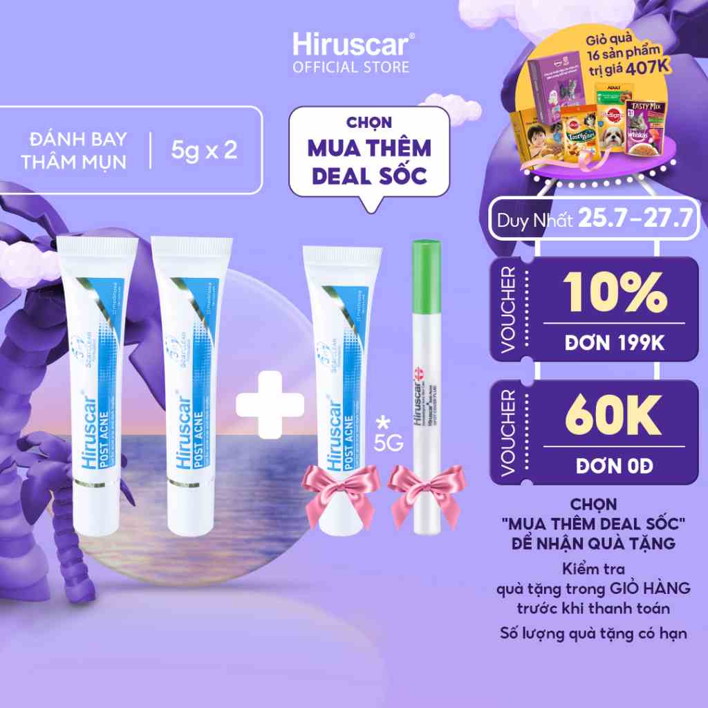 Bộ 2 Gel làm mờ sẹo mụn và thâm mụn Hiruscar Post Acne 5g