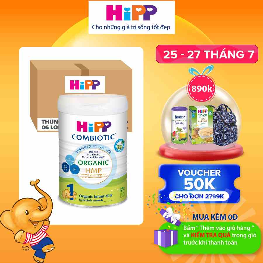 Thùng 6 lon Sữa bột công thức HiPP 1 Organic Combiotic 800g (6 lon x 800g)