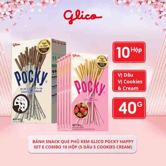 [Mã BMLTB35 giảm đến 35K đơn 99K] Bánh snack que phủ kem Glico Pocky Happy Set E combo 10 hộp (5 dâu 5 cookies cream)